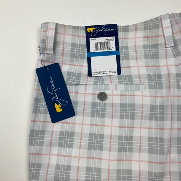 Jack Nicklaus Golf Shorts Mens 36 Bright White Check Stretch Wicking UPF - Picture 6 of 13